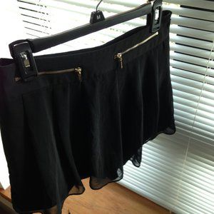 Cute Front Gold Tone Zippers Decor, Sheer Front, Side Zip Skort, L